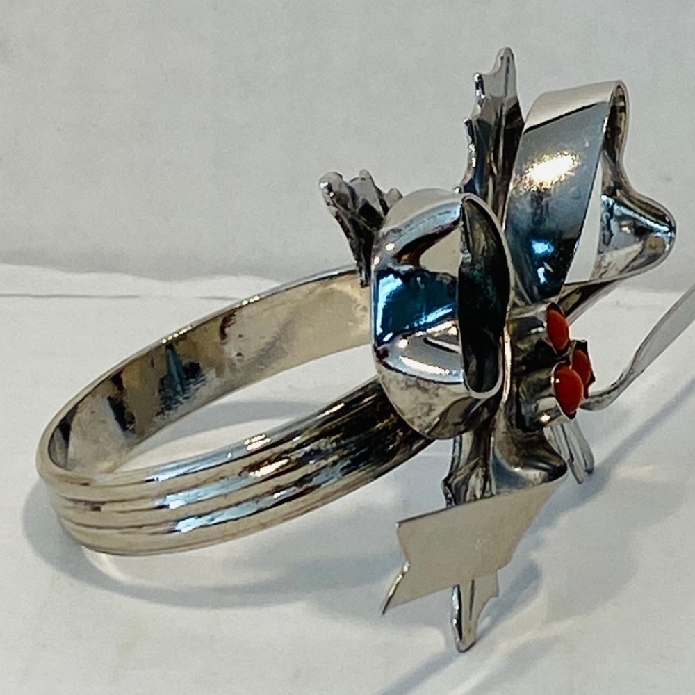 Silver napkin rings bow tie holly silver-plated brass Christmas - Picture 6 of 10